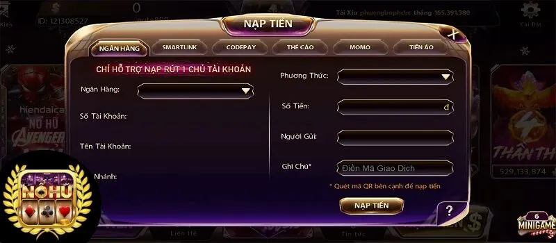 Nạp tiền vào tài khoản cổng game nổ hũ