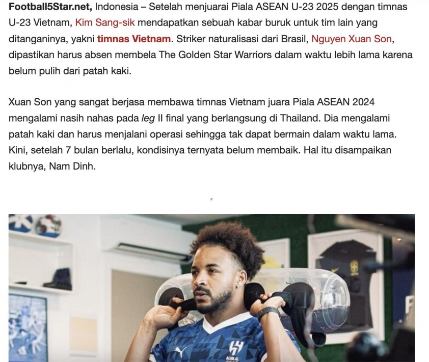 Truyền thông Indonesia quan tâm đến chấn thương của Xuân Son