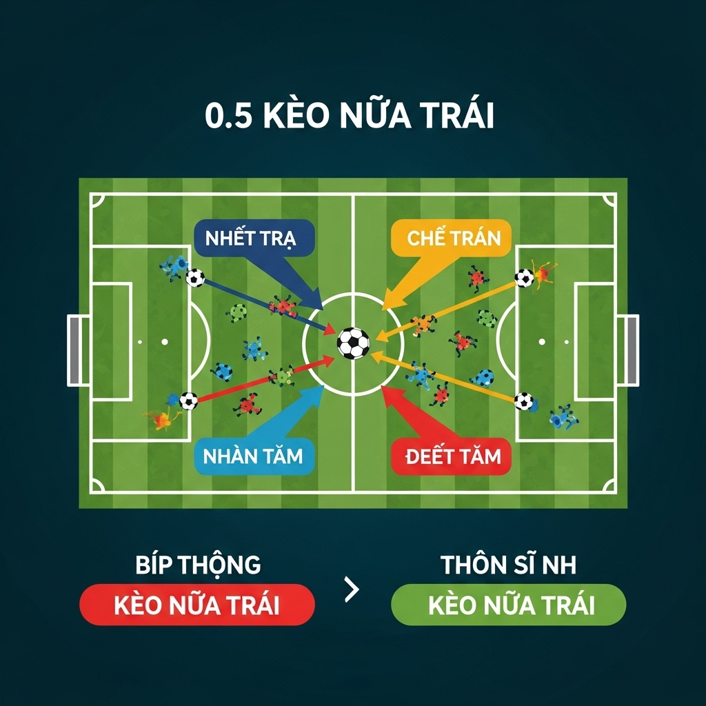 Biểu đồ mô phỏng cách hoạt động của kèo nửa trái trong cá độ bóng đá