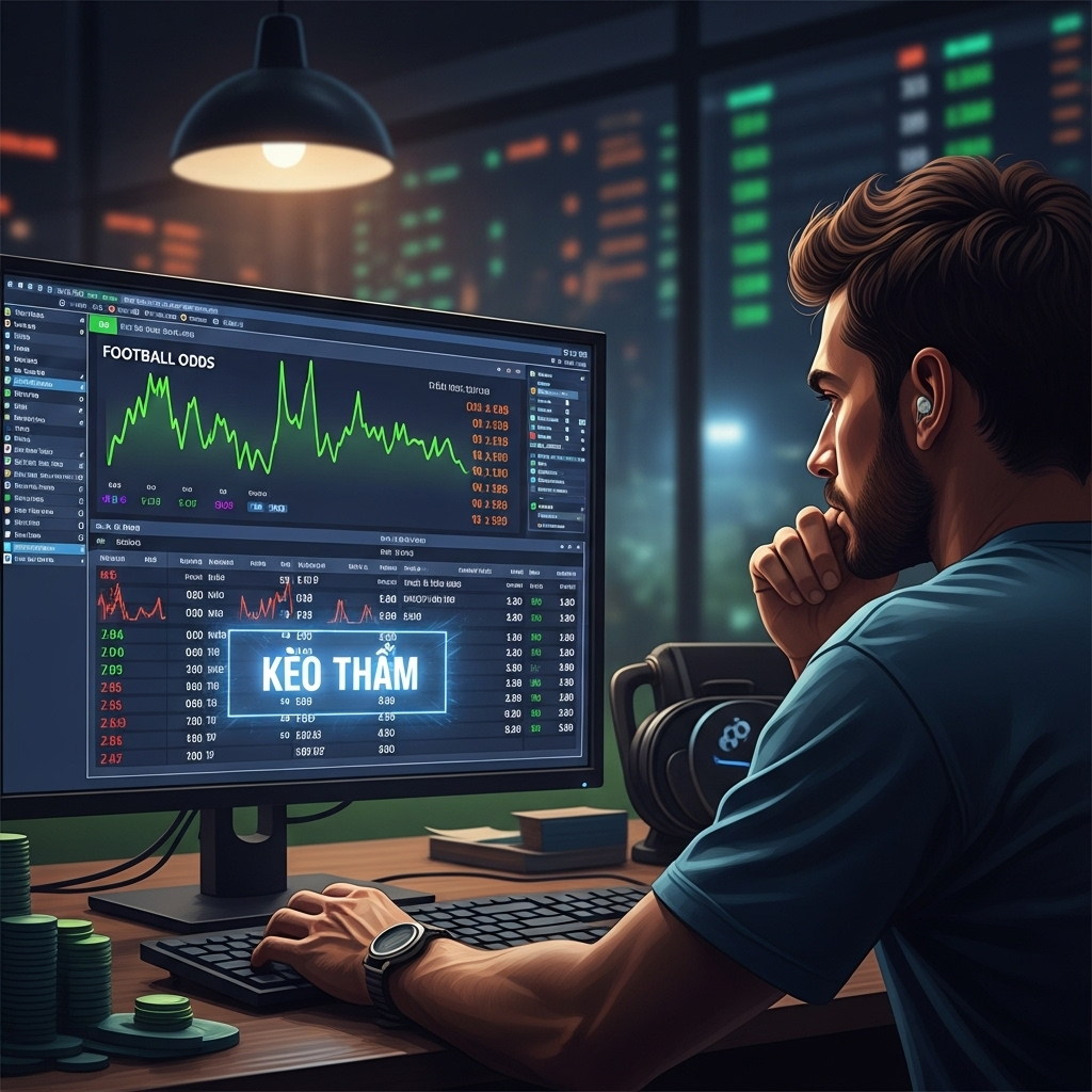 Bảng tỷ lệ kèo bóng đá đang thay đổi trên màn hình máy tính của một chuyên gia cá cược