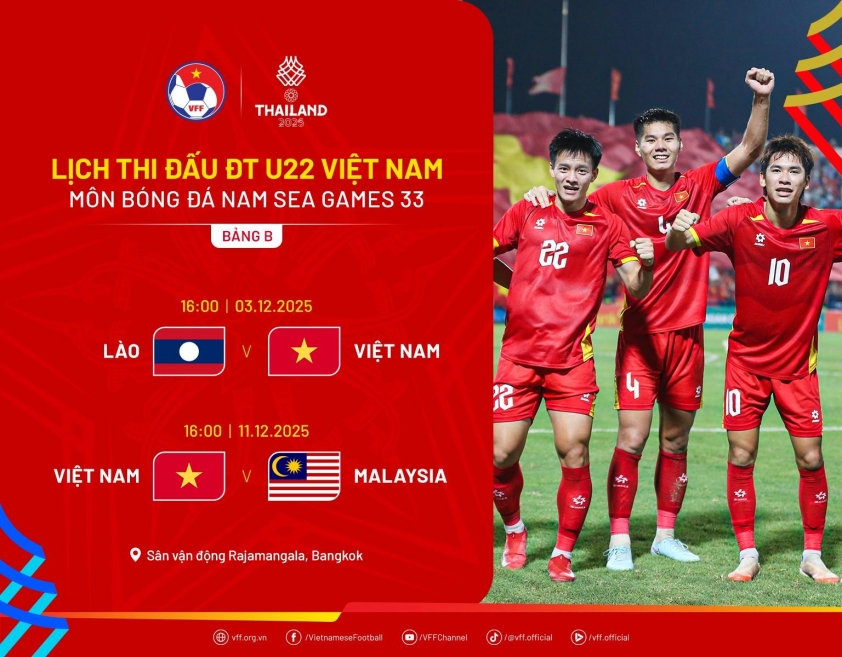 Thời gian trận đấu đại chiến giữa U22 Việt Nam và U22 Malaysia Trận đại chiến sẽ diễn ra vào lúc 16h ngày 11/12.